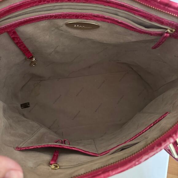 Brahmin Hot Pink Medium Asher Zip Top Tote Bag Embossed Leather Purse - Picture 9 of 16